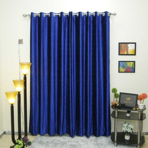 Pair (2 Curtains) Blue Self Print Curtain With Luxury Decor