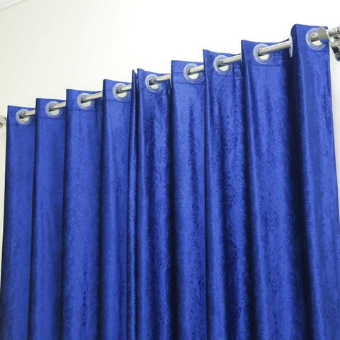 Pair (2 Curtains) Blue Self Print Curtain With Luxury Decor