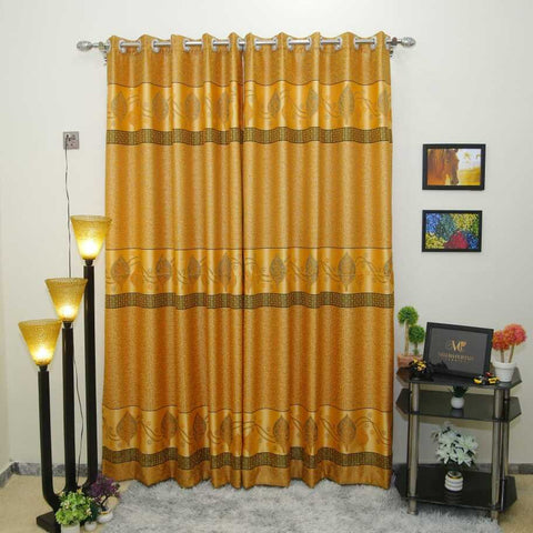Pair (2 Curtains) Pelmet With Green Boader & Bulk