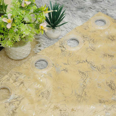 Pair (2 Curtains) Golden Tecture Curtain With Luxury Look For Home Decor