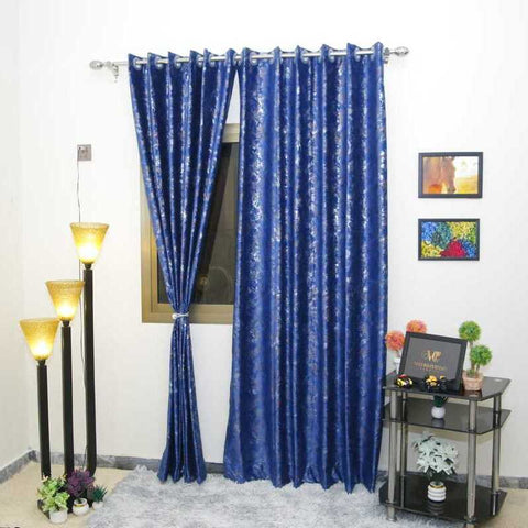 Pair (2 Curtains) Blue Tecture Curtain With Luxury Look For Home Decor
