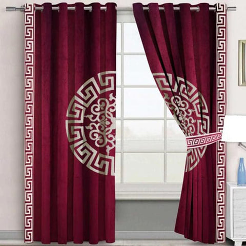 Pair (2 Curtains) Velura Classic Velvet Curtains with Greek Border Design & Motif