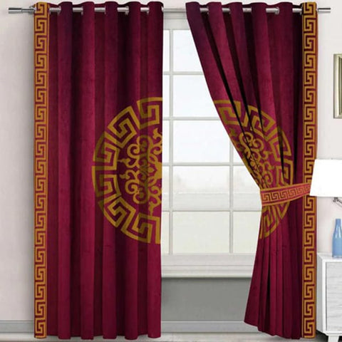 Pair (2 Curtains) Velura Classic Velvet Curtains with Greek Border Design & Motif